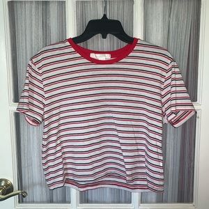 cropped red, white, and black tee